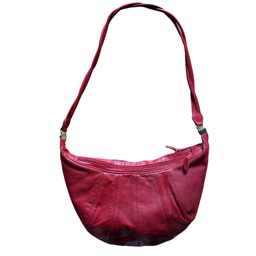Vintage Red Leather Shoulder Bag - Women's Casual Hobo